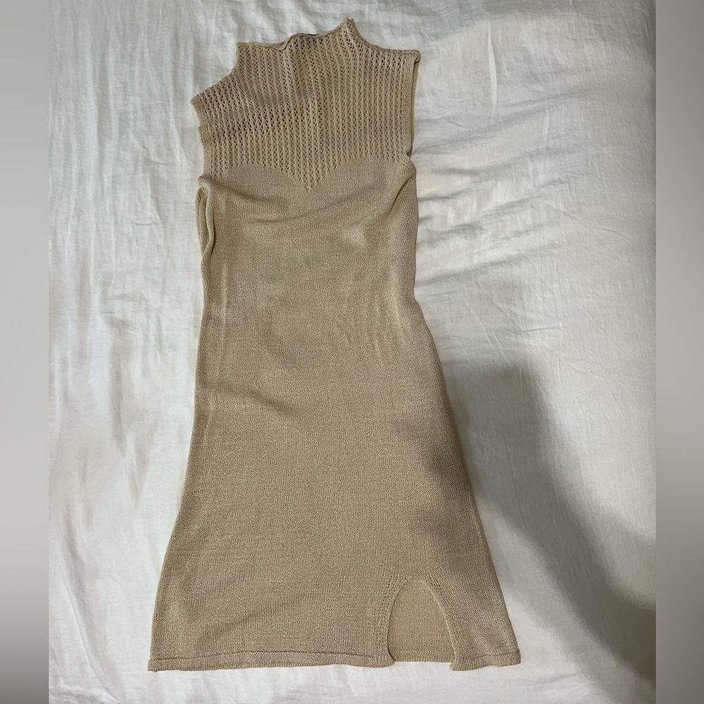 Beige Knit Sleeveless Beach Dress